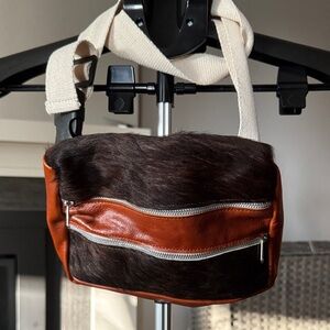 Brown and Black Leather & Cowhide Crossbody Bag